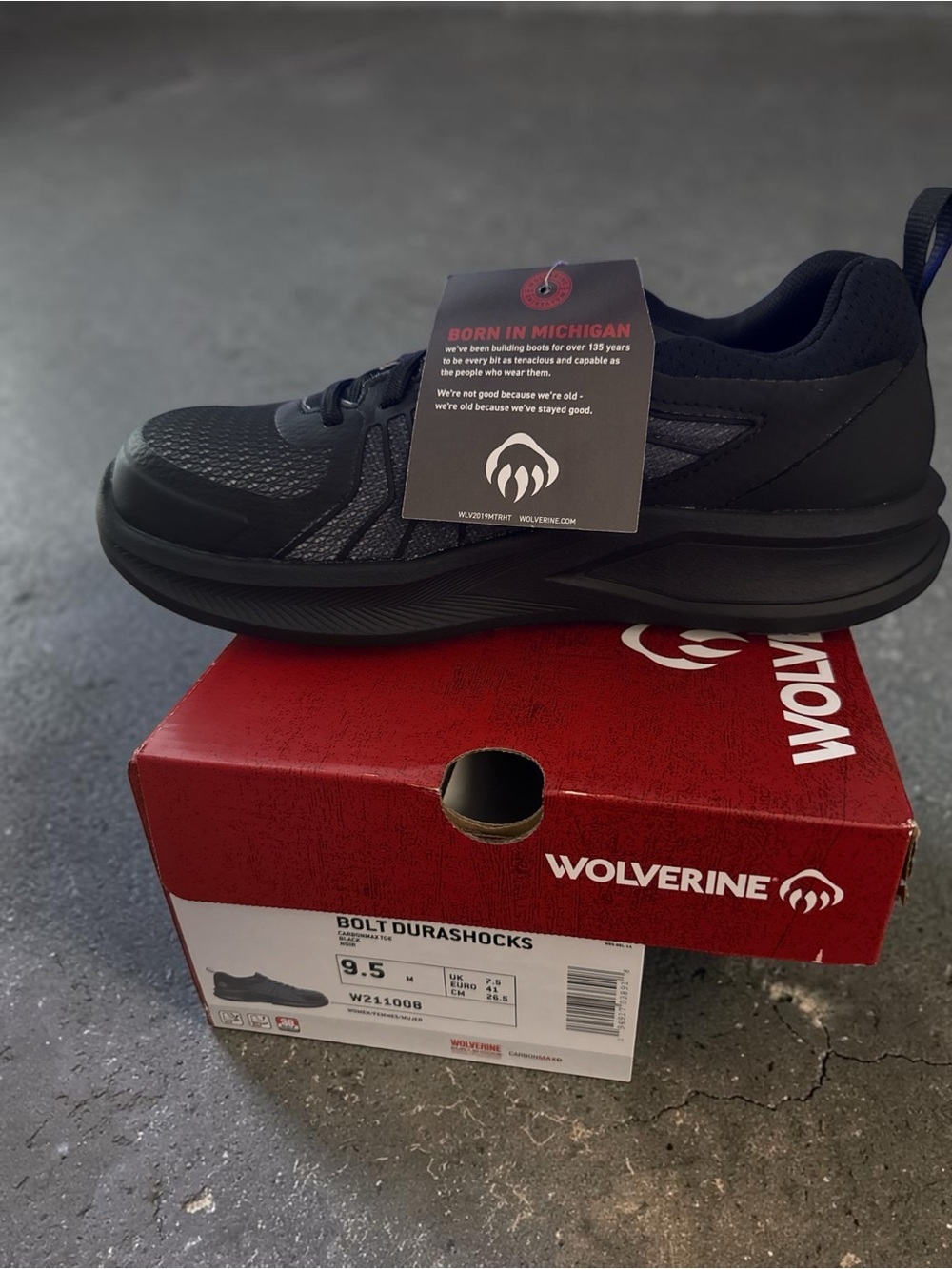 Women’s New in Box Wolverine Bolt Durashocks All-Black Athletic Work Shoe Sz 9.5
